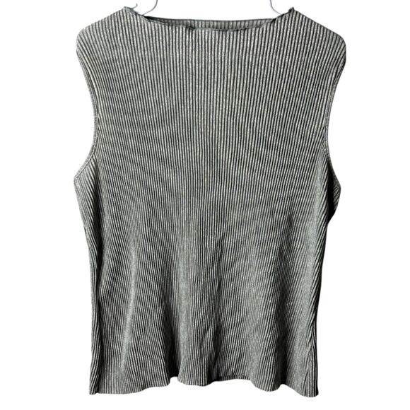 Anthropologie Ribbed Sleeveless Silver Metallic Thread Top Sweater NTW Large - Picture 3 of 7